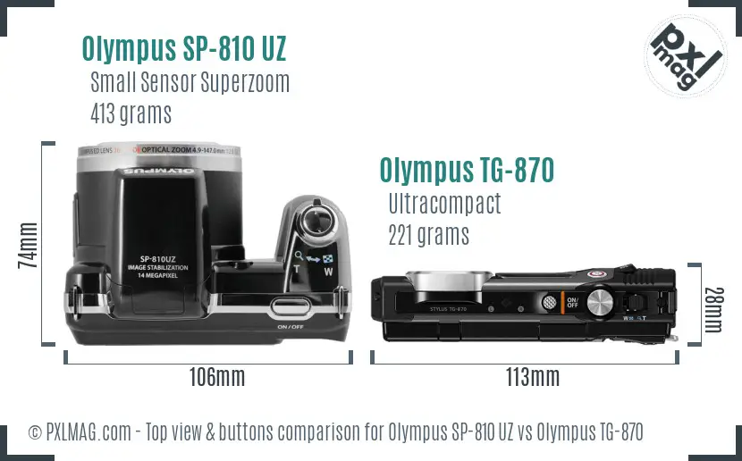 Olympus SP-810 UZ vs Olympus TG-870 top view buttons comparison