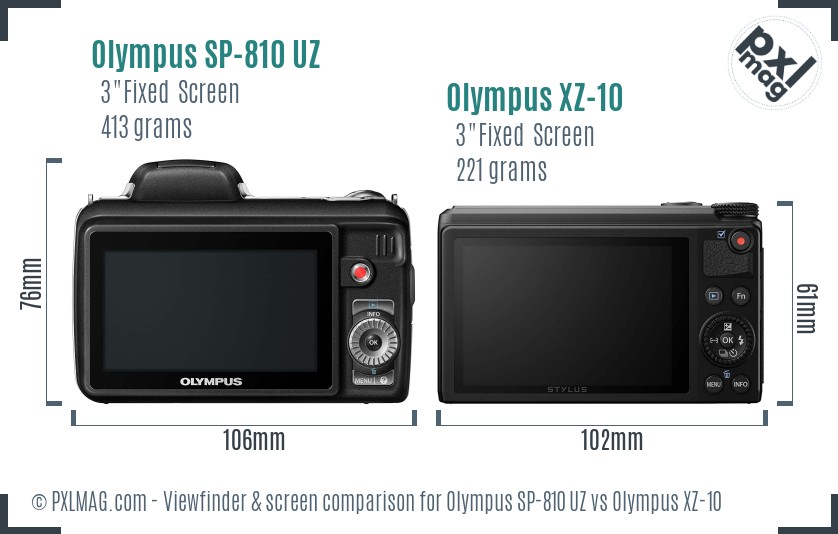 Olympus SP-810 UZ vs Olympus XZ-10 Screen and Viewfinder comparison