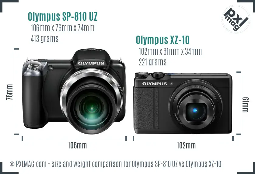 Olympus SP-810 UZ vs Olympus XZ-10 size comparison