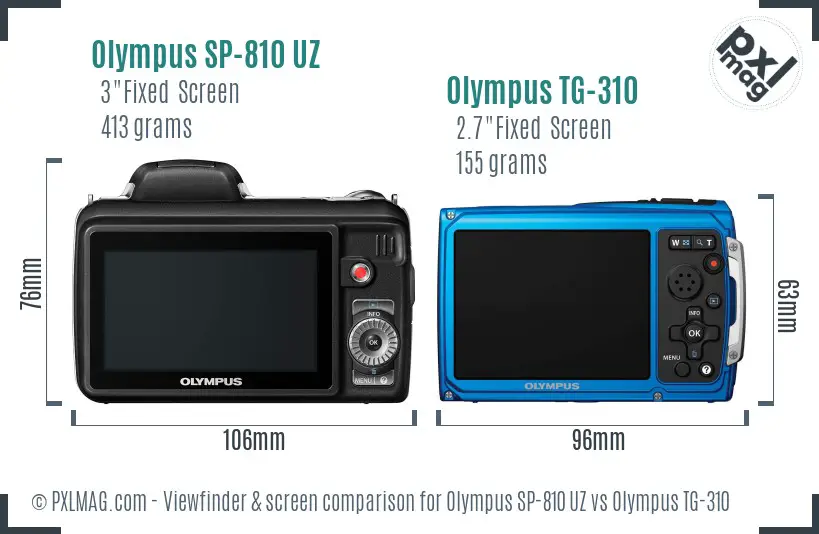 Olympus SP-810 UZ vs Olympus TG-310 Screen and Viewfinder comparison