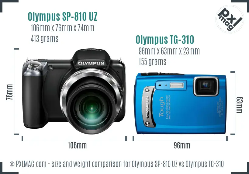Olympus SP-810 UZ vs Olympus TG-310 size comparison