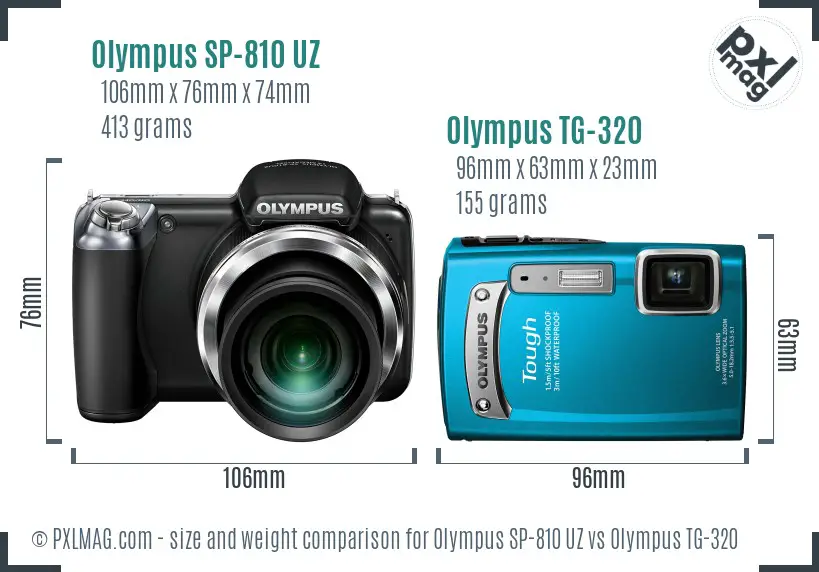 Olympus SP-810 UZ vs Olympus TG-320 size comparison