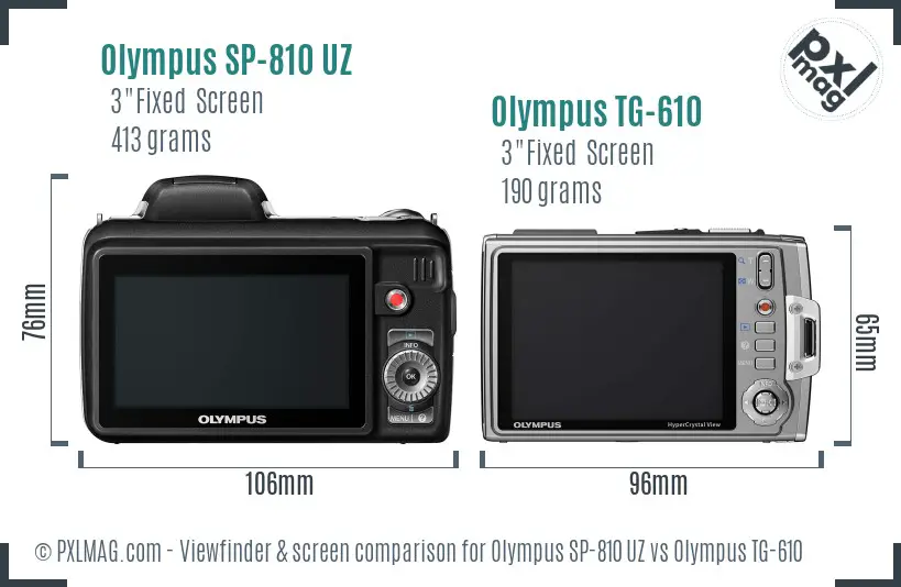 Olympus SP-810 UZ vs Olympus TG-610 Screen and Viewfinder comparison