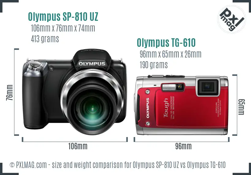 Olympus SP-810 UZ vs Olympus TG-610 size comparison