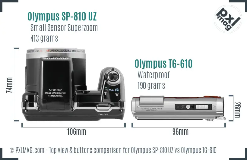 Olympus SP-810 UZ vs Olympus TG-610 top view buttons comparison