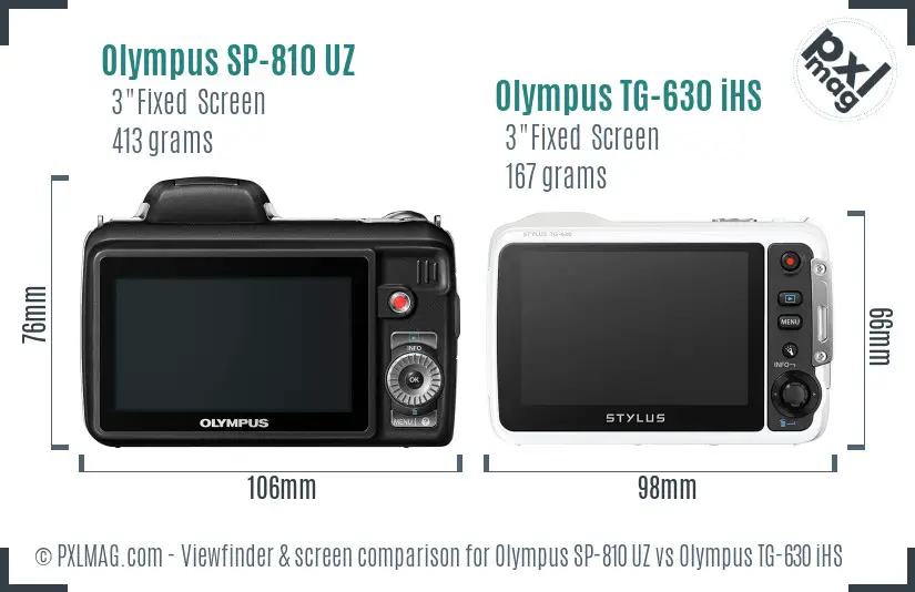 Olympus SP-810 UZ vs Olympus TG-630 iHS Screen and Viewfinder comparison