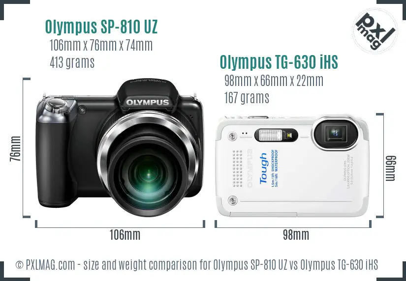 Olympus SP-810 UZ vs Olympus TG-630 iHS size comparison