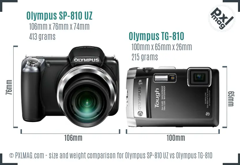 Olympus SP-810 UZ vs Olympus TG-810 size comparison