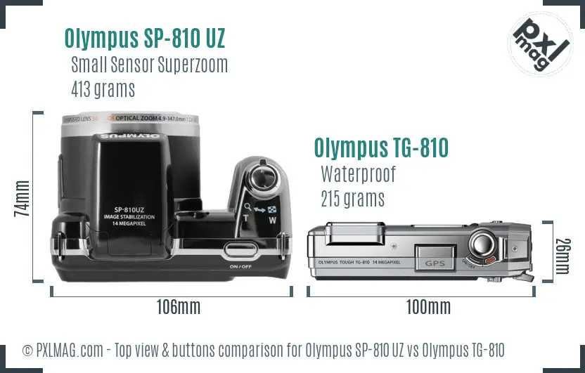 Olympus SP-810 UZ vs Olympus TG-810 top view buttons comparison
