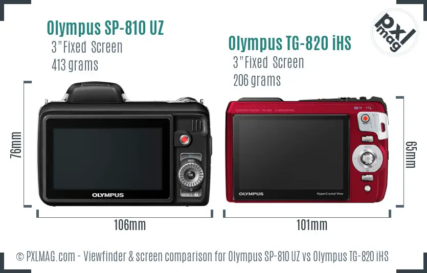 Olympus SP-810 UZ vs Olympus TG-820 iHS Screen and Viewfinder comparison