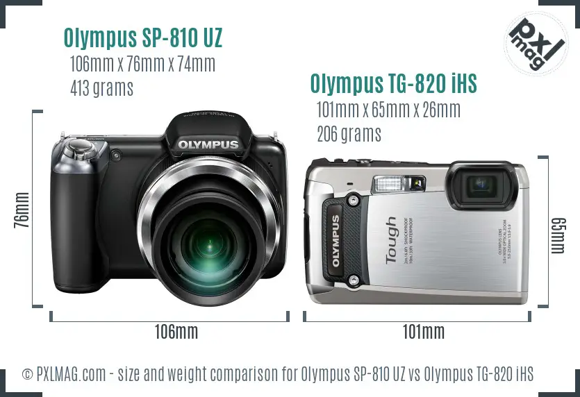 Olympus SP-810 UZ vs Olympus TG-820 iHS size comparison