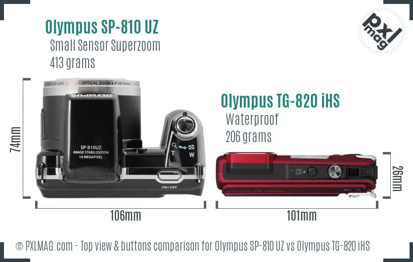 Olympus SP-810 UZ vs Olympus TG-820 iHS top view buttons comparison