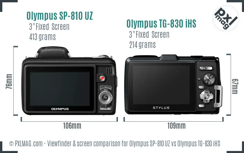 Olympus SP-810 UZ vs Olympus TG-830 iHS Screen and Viewfinder comparison
