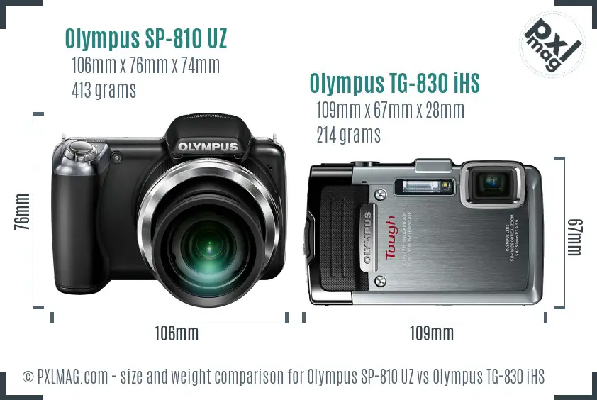 Olympus SP-810 UZ vs Olympus TG-830 iHS size comparison