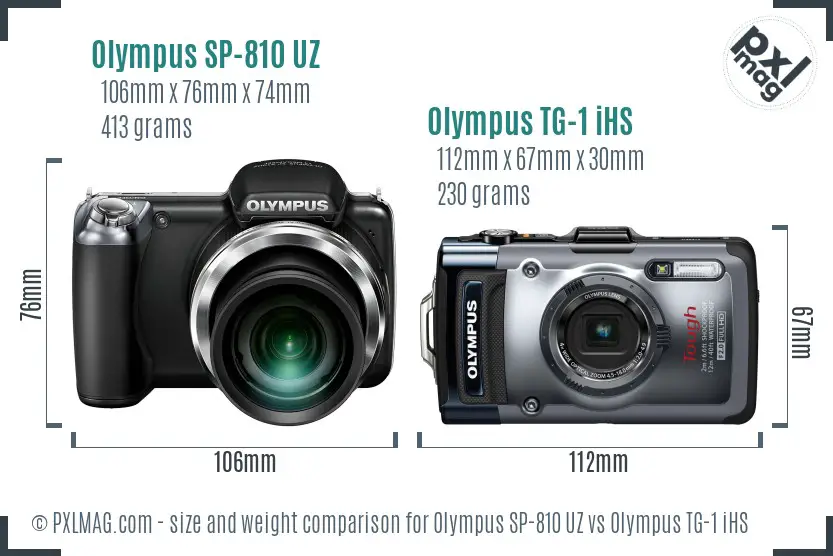 Olympus SP-810 UZ vs Olympus TG-1 iHS size comparison