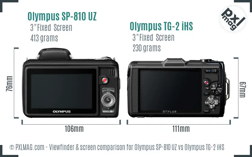 Olympus SP-810 UZ vs Olympus TG-2 iHS Screen and Viewfinder comparison