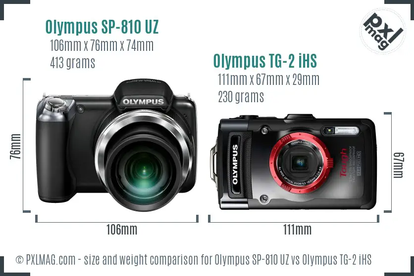 Olympus SP-810 UZ vs Olympus TG-2 iHS size comparison