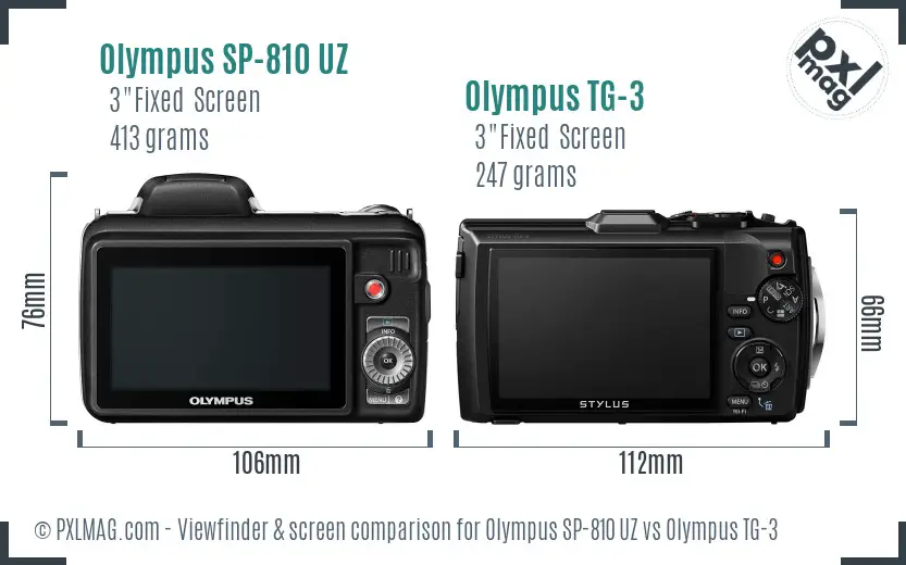 Olympus SP-810 UZ vs Olympus TG-3 Screen and Viewfinder comparison