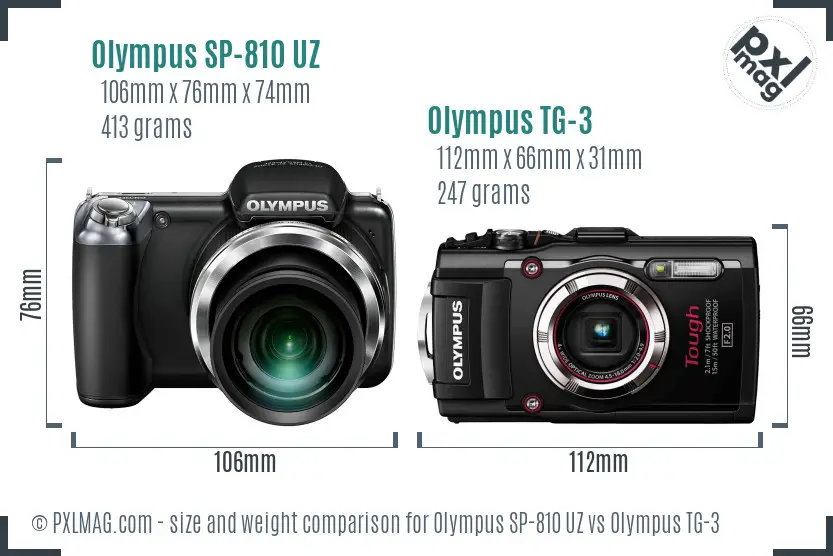 Olympus SP-810 UZ vs Olympus TG-3 size comparison