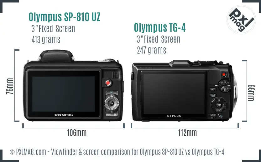 Olympus SP-810 UZ vs Olympus TG-4 Screen and Viewfinder comparison