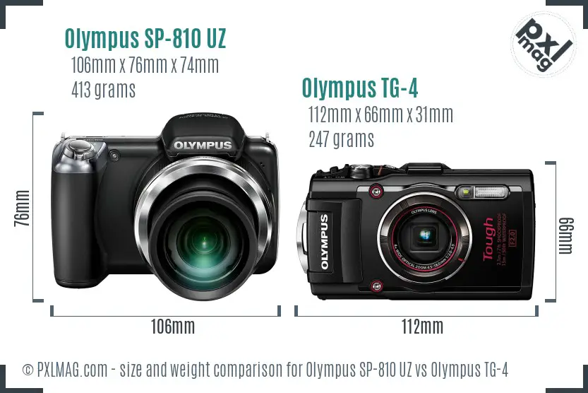 Olympus SP-810 UZ vs Olympus TG-4 size comparison