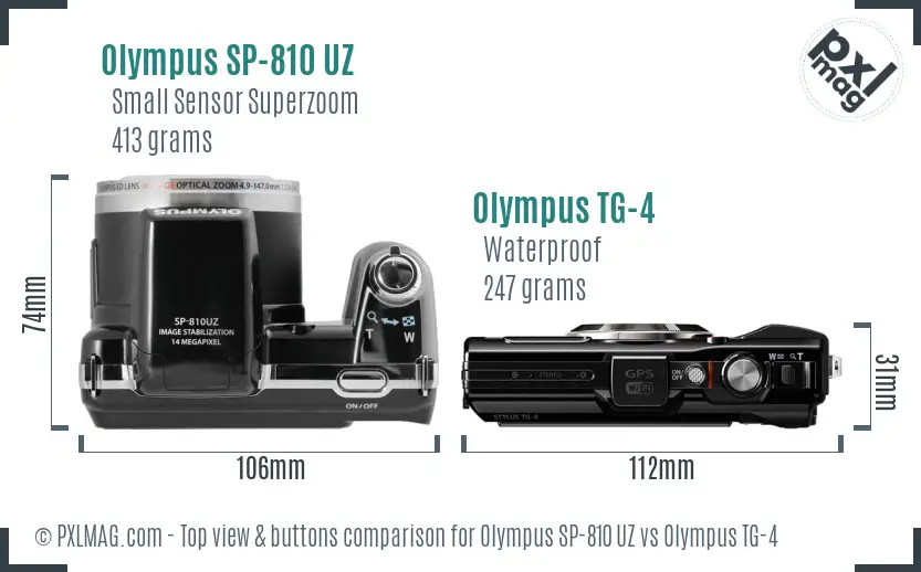 Olympus SP-810 UZ vs Olympus TG-4 top view buttons comparison