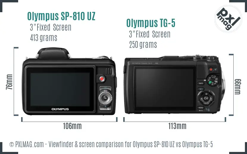 Olympus SP-810 UZ vs Olympus TG-5 Screen and Viewfinder comparison