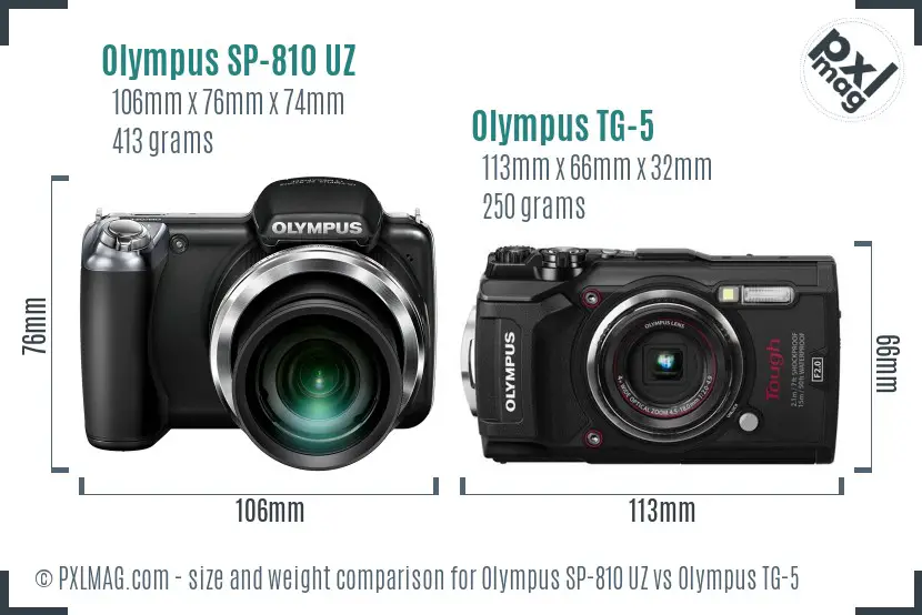 Olympus SP-810 UZ vs Olympus TG-5 size comparison