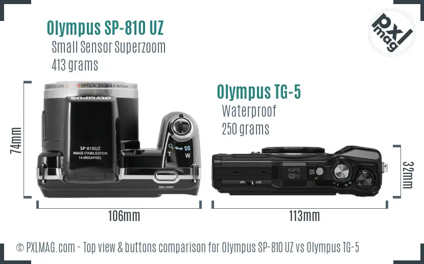 Olympus SP-810 UZ vs Olympus TG-5 top view buttons comparison