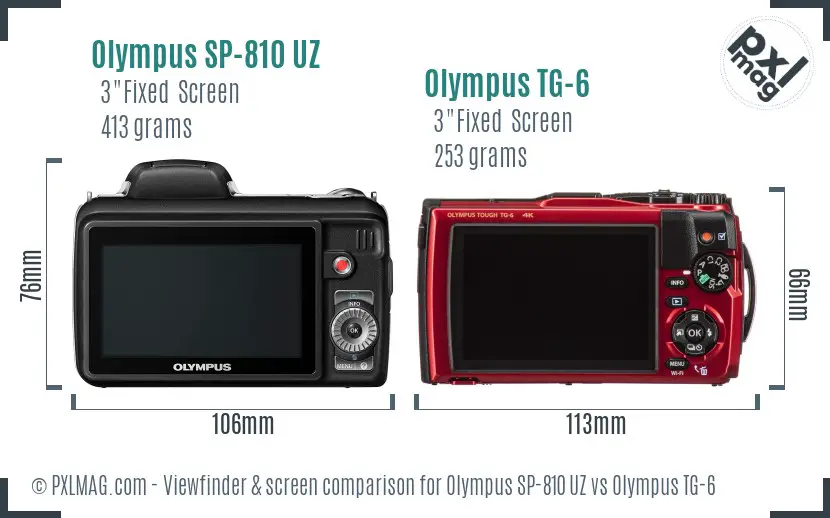 Olympus SP-810 UZ vs Olympus TG-6 Screen and Viewfinder comparison