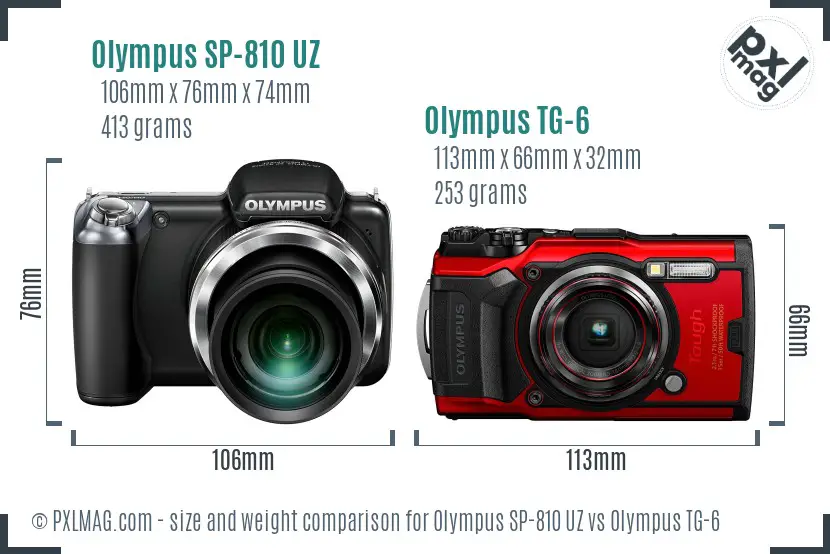 Olympus SP-810 UZ vs Olympus TG-6 size comparison