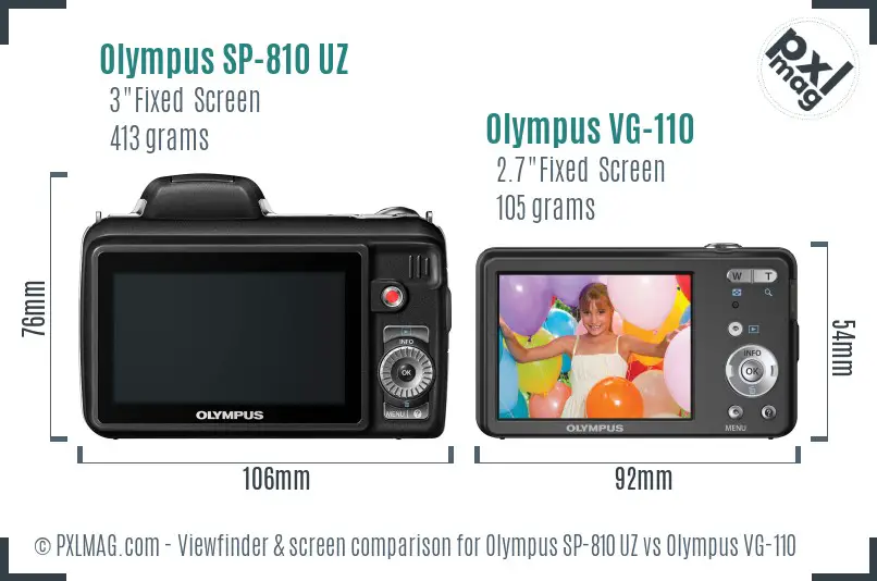 Olympus SP-810 UZ vs Olympus VG-110 Screen and Viewfinder comparison