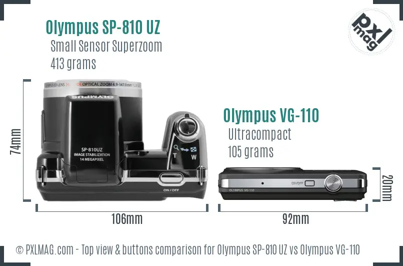Olympus SP-810 UZ vs Olympus VG-110 top view buttons comparison