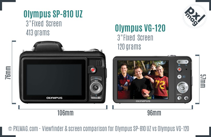 Olympus SP-810 UZ vs Olympus VG-120 Screen and Viewfinder comparison