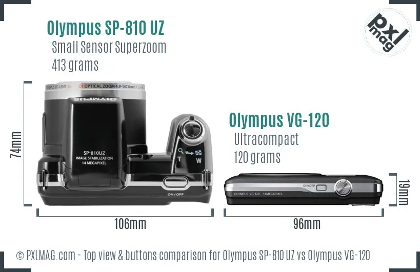 Olympus SP-810 UZ vs Olympus VG-120 top view buttons comparison