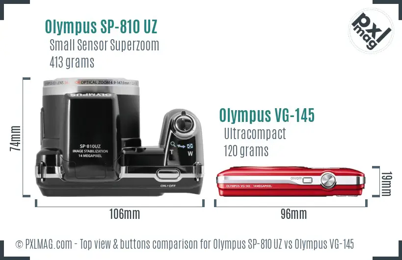 Olympus SP-810 UZ vs Olympus VG-145 top view buttons comparison