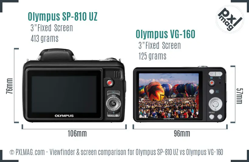 Olympus SP-810 UZ vs Olympus VG-160 Screen and Viewfinder comparison