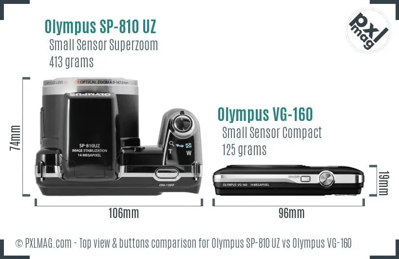 Olympus SP-810 UZ vs Olympus VG-160 top view buttons comparison