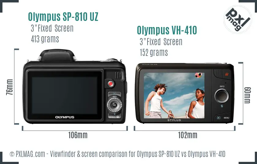 Olympus SP-810 UZ vs Olympus VH-410 Screen and Viewfinder comparison