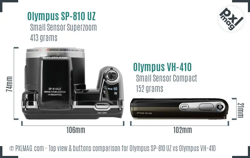 Olympus SP-810 UZ vs Olympus VH-410 top view buttons comparison