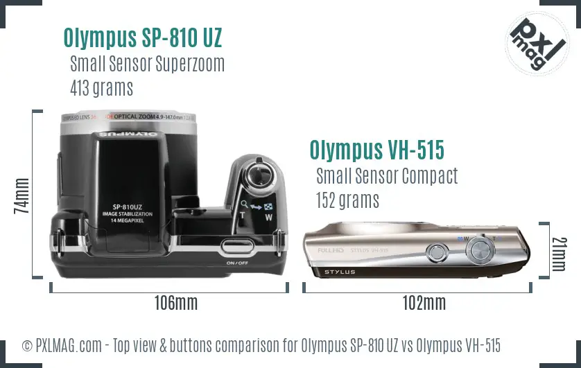 Olympus SP-810 UZ vs Olympus VH-515 top view buttons comparison