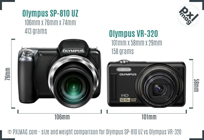 Olympus SP-810 UZ vs Olympus VR-320 size comparison