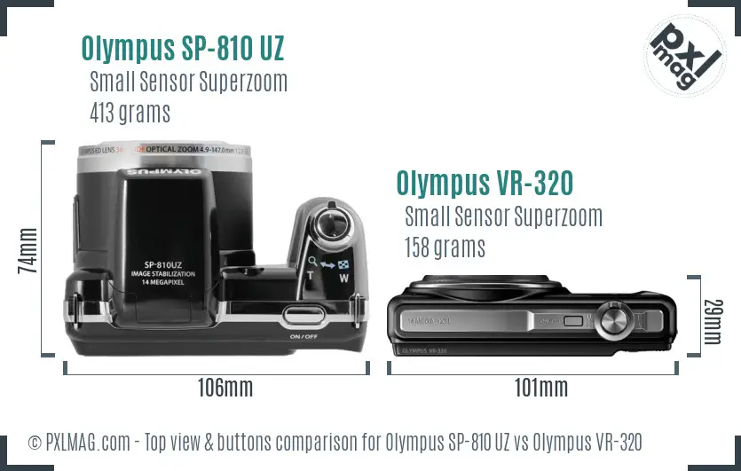 Olympus SP-810 UZ vs Olympus VR-320 top view buttons comparison