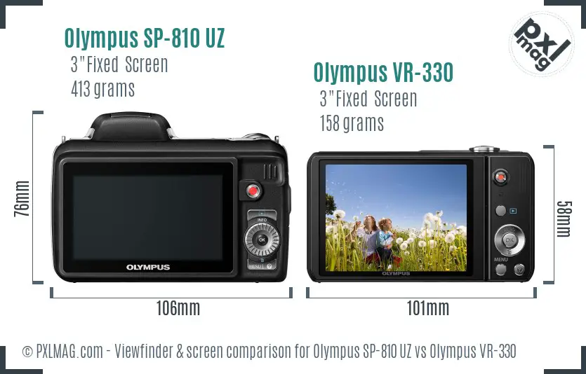 Olympus SP-810 UZ vs Olympus VR-330 Screen and Viewfinder comparison