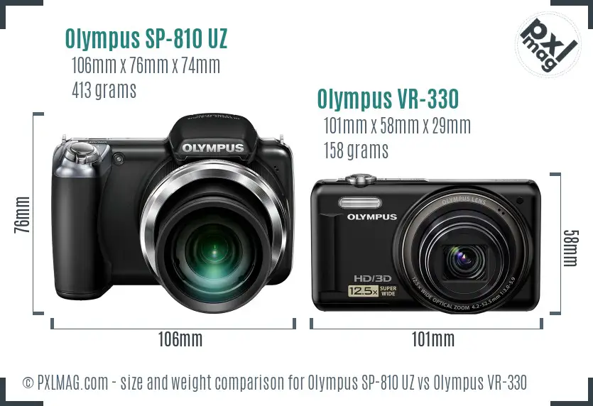 Olympus SP-810 UZ vs Olympus VR-330 size comparison