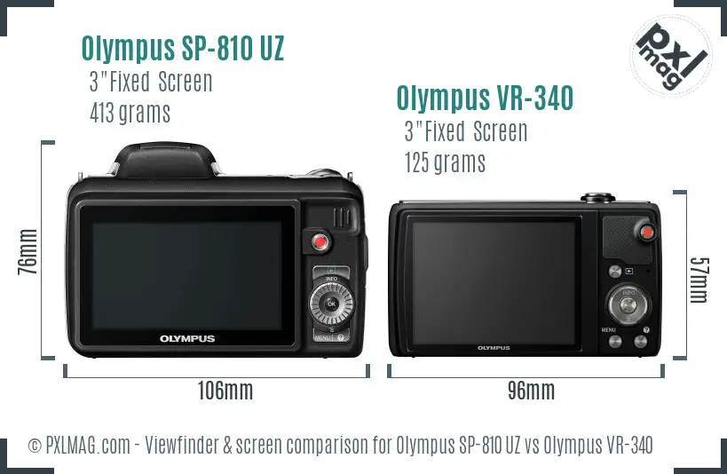 Olympus SP-810 UZ vs Olympus VR-340 Screen and Viewfinder comparison