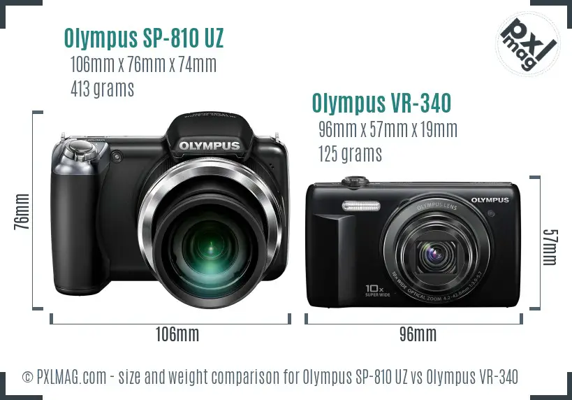 Olympus SP-810 UZ vs Olympus VR-340 size comparison