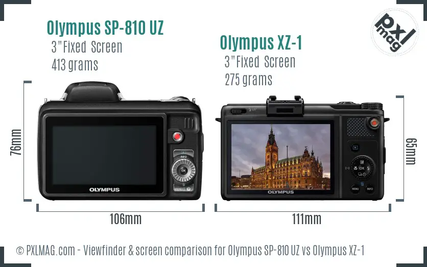 Olympus SP-810 UZ vs Olympus XZ-1 Screen and Viewfinder comparison
