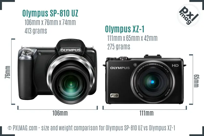 Olympus SP-810 UZ vs Olympus XZ-1 size comparison