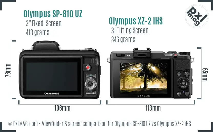 Olympus SP-810 UZ vs Olympus XZ-2 iHS Screen and Viewfinder comparison
